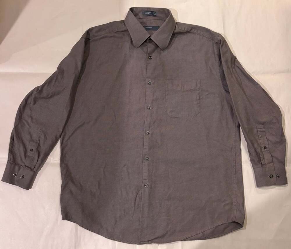 Perry Ellis Portfolio Long Sleeve Button-Up Shirt Size L 16 1/2 32/33 Gray